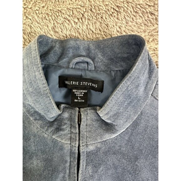 Valerie Stevens 100% Leather Suede Jacket Blue Large - Picture 3 of 14